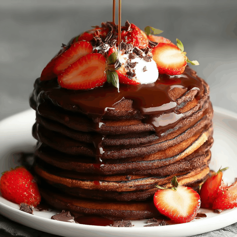 Fluffy Chocolate Strawberry Pancake Stack