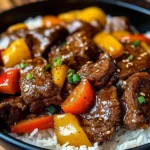 Black Pepper Beef Stir-Fry with Rainbow Peppers and Sesame Finish