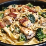 Creamy Garlic Butter Chicken Alfredo with Spinach, Bacon & Broccoli